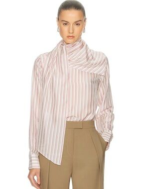 SRG- Women’s Celeste Silk Top in Red and Maroon Stripe
